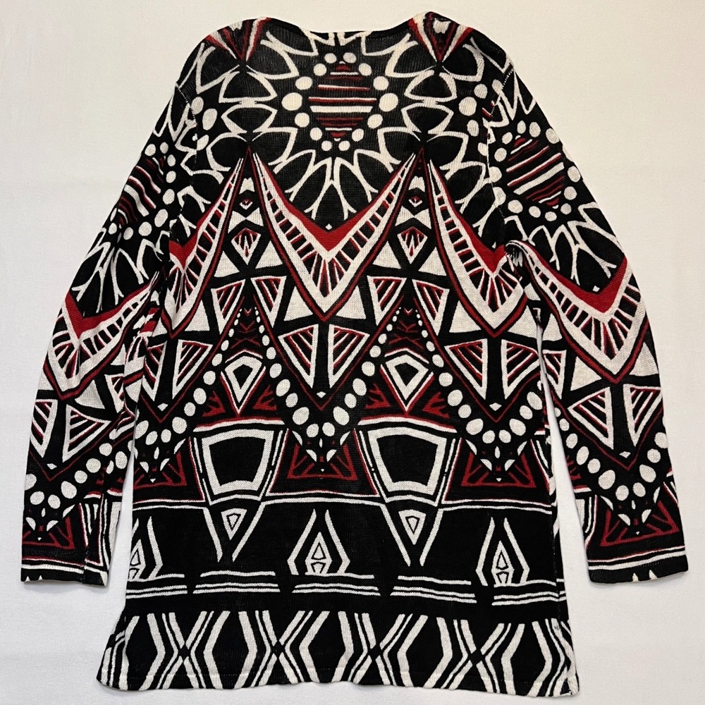 Chico's Geometric Tribal Print Open Front Linen Blend Cardigan Sweater Size L - Picture 6 of 7